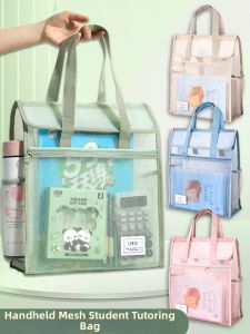 Student Large Capacity File Bag with Flap Transparent Mesh