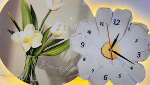 (ẢNH CHỤP) Tranh đồng hồ đèn led hoa tulip 2 uv trang trí decor quà tặng kèm đinh