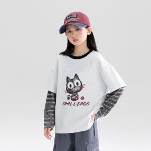 zosee | Autumn Girls Printed Stripe T-shirt