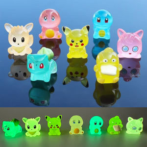 Bandai | 7Pcs/Set Glow in The Dark Pikachu Anime Mini Figurines Luminous Resin Desktop Ornament Micro Landscape Collectible Decor Gift