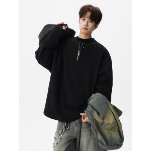 NANSSE | Áo Sweater Mô Tả Xương Cá Mỹ Mới Mùa Xuân Có Zip Nửa Dày Rộng