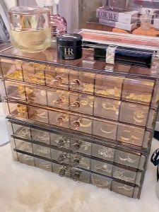 BabyShop-K192 Rak Laci Mini 72 Sekat 3 Tingkat Transparan Kotak Perhiasan Cincin Kalung Anting