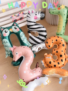 Balon Foil Angka Standing 3D Karakter Hewan 23 inch Dekorasi Berdiri Ulang Tahun Anak Animal Lucu