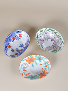 High Aesthetic Hand-Painted Ceramic Flower Bowl Japanese Style Dinnerware Underglaze Color Home Use Bowl Floral Pattern