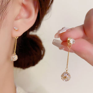 Fashionable Ultra-Shiny Zircon Ball Tassel Earrings S925 Silver Needle Versatile Sweet Personality Match All Earrings