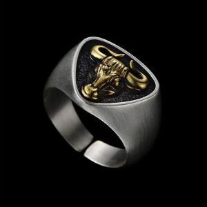 Cincin Elegan Desain Logo Kepala Banteng Emas (Adjustable)
