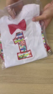 Watermelon Jj Costume Terno for Kids Boy Bodysuit Shorts Suit Coco melon Theme Birthday Outfit 0-18 Months Baby Clothes