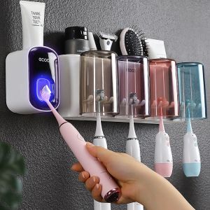 【Ship From Klang】Bathroom Punch-free Multi-functional Wall Suction Toothbrush Holder Family Pack Colourful Cup Design Wall Mount Toothbrush Holder