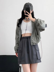 กระโปรงทรงเอเอวสูง ทรงหลวม สำหรับผู้หญิง ทรงหลวม แห้งเร็ว ปกปิดหน้าท้อง กระโปรงสั้นฤดูร้อน กระโปรงทรงเอเอวสูง