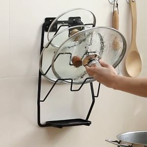 NACHUAN wall-mounted storage rack kitchen three-tier storage with water tray drain chopping board pot cover kitchen utensils rack