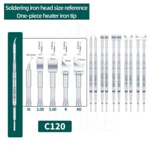 YIHUA 2pcs C120 Soldering Iron Tips and Heating Core Precision Tool Compatible with YIHUA 982D-I Series Soldering Station Handle