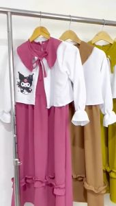 BAJU GAMIS ANAK SETELAN KIROMI SET INER OUTER 4-11 TAHUN BAHAN CRINKLE KOMBINASI SABLON DTF GAMIS PEREMPUAN VIRAL