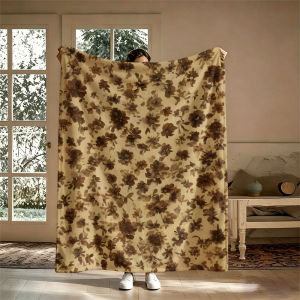 BILIBILI | Vintage Brown Floral Flannel Blanket Perfect for Sofa Office Bed Travel Sleep Read Relax Camping Four Season Use