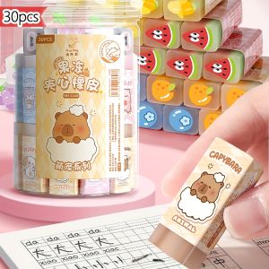 30 Pcs/Pack Cute Fruit Series Jelly Erasers 6 Cartoon Gradient Color Pencil Erasers for Kids Students School Stationery Gift f