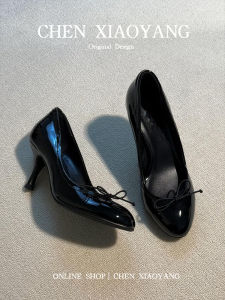 Retro French Leather High Heels Women Slip-On Breathable Mary Janes Shoe Butterfly Knot round Head Cat Heel Single Shoes