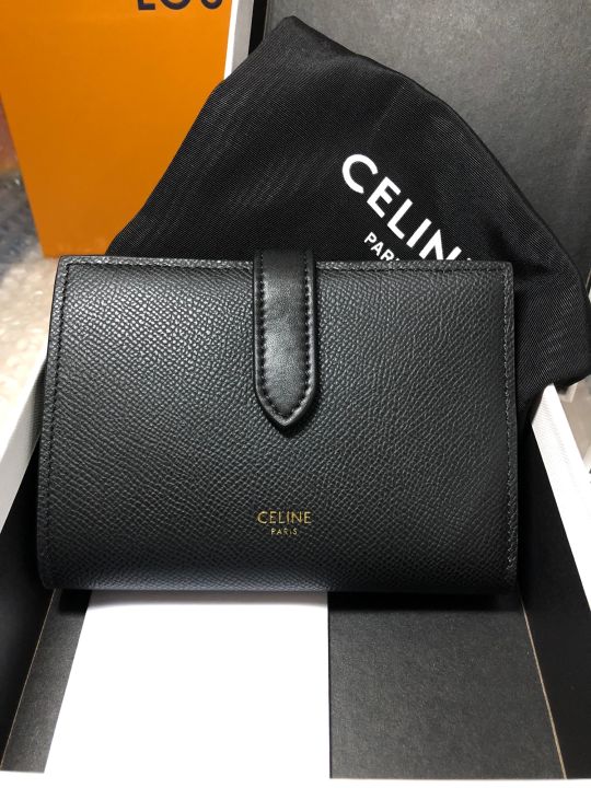New Authentic CELINE medium strap wallet in Grained calfskin BLACK Lazada