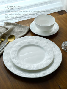 Đĩa Tròn Sứ Trắng Nguyên Chất in Hoa Hồng Nổi Đĩa Ăn Bít Tết Đĩa Tròn Đĩa Đựng Thức Ăn Đĩa Đựng Thức Ăn Dùng Cho Mọi Đối Tượng