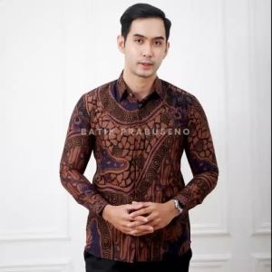 ARGANI – Prabuseno Kemeja Batik Pria Lengan Panjang Size Slimfit Bahan Katun Printing Lapis Furing Erro Handmade Kualitas Premium Jumbo Big Size Modern Halus Adem dan Nyaman Atasan Cowok Pakaian Kerja Formal Kantor Kondangan