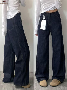 Quần Jeans Denim Ống Rộng Màu Xanh Đậm Cổ Điển Cho Nữ Quần Dài Dài Đến Sàn Ống Rộng Kiểu Dáng Thẳng Quần Dài Thường Ngày