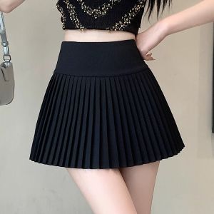 2025 Spring Summer New Pure Color A-Line Mini Skirt Womens High Waist Versatile Pleated Elegant Short Skirt Trendy INS