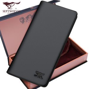 Seventh Wolf Mens Long Wallet Simple Pure Top Layer Cowhide Edge Straight Money Clip Genuine Leather Soft Leather