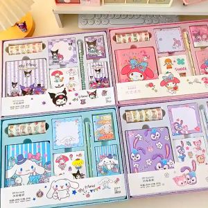 Set Buku Nota Kartun Comel Hadiah Pelajar Buku Catatan Berwarna Kreatif Set Alat Tulis Kanak Kanak Sanrio Kuromi Adhesive Tape Washi Tape Cute Stationery Set Diary Journal Sticker Book 可爱星黛露手账本套装学生创意彩页笔记本记事本奖品文具礼物 E307