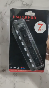 USB 3.0 HUB 7 Port with Power On/Off Switch Adapter Cable for PC Desktop Notebook Black