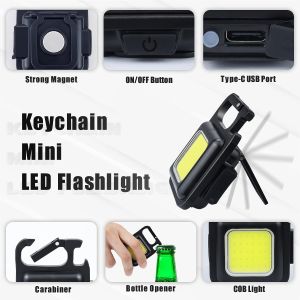 Mini Senter COB Rechargeable Keychain Led Senter Saku Portabel Sorotan Dasar Magnet untuk Berkemah