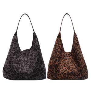 Premium Women Tote Bag in Suede Material with Leopard Pattern Large Capacity Shoulder Bag for Daily Use