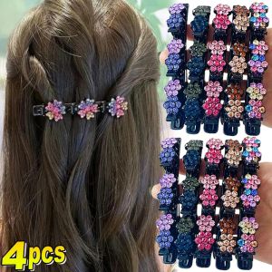 4Pcs Fashion Crystal Flowers Hair Clips for Women Girls Rhinestones Braid Hairpins Bangs Side Clip Barrettes Korean Hair Accessories