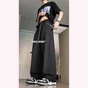 Black Ice Silk Straight Leg Pants Mens Summer American Trendy Brand Drapey Casual Sport Trousers Cleanfit Low Waist Long Pants