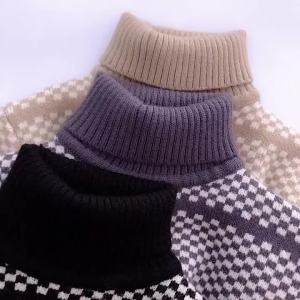 Multicolor Check Turtleneck Childrens Boy Sweater Breathable Loose Fit Kid Autumn Winter Kid Boys Thick Warm Knit Cashmere Wear
