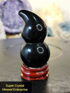Natural Mexico High Grade Black Obsidian Crystal Gourd Carved Ornament BOG07 #Obsidian