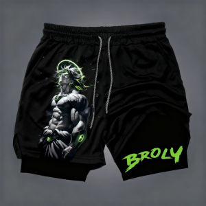 Dragon Ball Mens Double-layer Shorts Broly Summer Anime Fake Two-piece Sports Fitness Quick-drying Shorts Trendy Y2k Pants