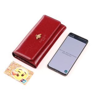 BANYANU Birthday Gifts Ladies Vintage Cow Genuine Leather Purse Travel Large Capacity Anti RFID Card Bag Long Wallet for Women Red Blue Black Color