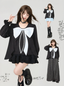 KEIKO | French Style Color Block Bowtie Vintage Puff Sleeve V Neck Blouse Shirt