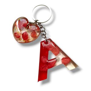 Gantungankunci CustomHuruf flowers with love resin art transparanr - Hiasan l Kunci l Resin l Souvenir l Tas l Keychain l Hadiah l Elegan l Flower l Ganci