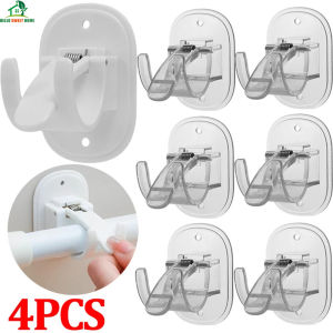 Strong Curtain Rod Bracket Holders Hooks Self-adhesive Adjustable Wall Curtain Fixed Clip  Kitchen Bathroom Storage Hanging Rack