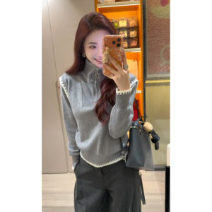 YUEZHONGWEI | Warm Womens High Neck Color Block Half Zip Sweater