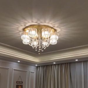 Bedroom Ceiling Lamp Golden Round Living Room Crystal Chandeliers Dining Room Indoor Ceiling light 6
