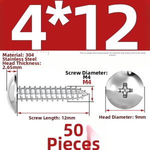 TIANZHUOJINSHU | 304 Stainless Steel Phillips Mushroom Head Self-tapping Wood Screws