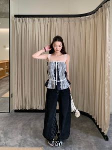 VKSOD | French Sweet and Spicy Style Lace Patchwork Tank Top High Waist Drape Wide Leg Pants Two-Piece Set