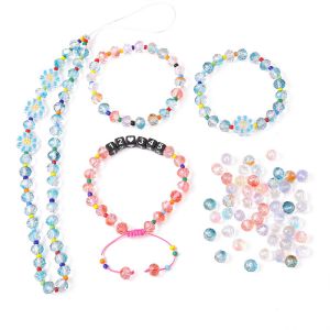 50Pcs 8mm Faceted Crystal Glass Wheel Beads Gradient Colorful Translucent Spacer Beads for Necklace Bracelet DIY Jewelry Making Supplies