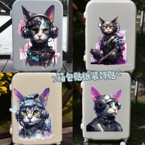 A Cat Cyberpunk Luggage Stickers Large Stickers Waterproof Travel Case Trolley Case Decorative Stickers Waterproof