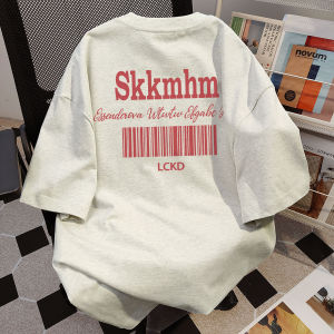 เสื้อยืดคู่รักแขนสั้นทรงหลวมสไตล์ไฮสตรีทสำหรับผู้ชายในช่วงฤดูร้อน ผ้าฝ้ายแท้ คอกลม ลายพิมพ์ ทรงหลวม สำหรับเยาวชน