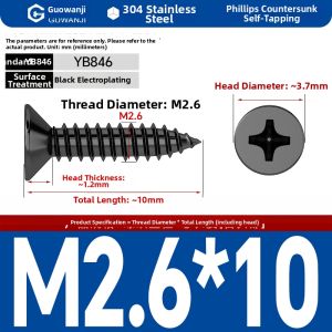 GUWANJI | Black 304 Stainless Steel Self-Tapping Screw Wooden Screw