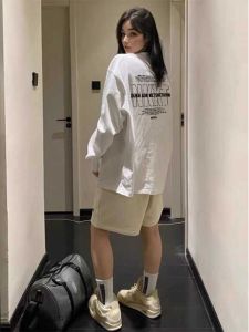 Heavy Weight Pure Cotton White Long Sleeve T-shirt Womens Spring and Autumn New Design Sense Niche Loose Oversize Tops Ins