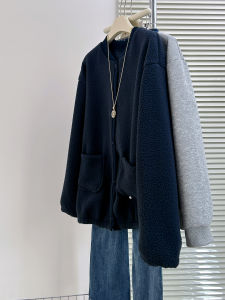 QINGNAER | Lazy Retro Stylish Long Sleeve Cardigan Casual Fleece Jacket