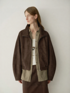 INSIS FEMME | Suede-like Stylish Vintage Connected Sleeve Cocoon Stand Collar Jacket Women