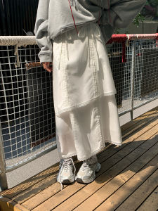 สูง เอว พลีท ลูกไม้ ตัดครึ่ง กระโปรง ผู้หญิง ฤดูใบไม้ผลิ ฤดูใบไม้ร่วง เชือกรูด ชุดราตรียาวปานกลางไม่สม่ําเสมอ กระโปรงชั้น